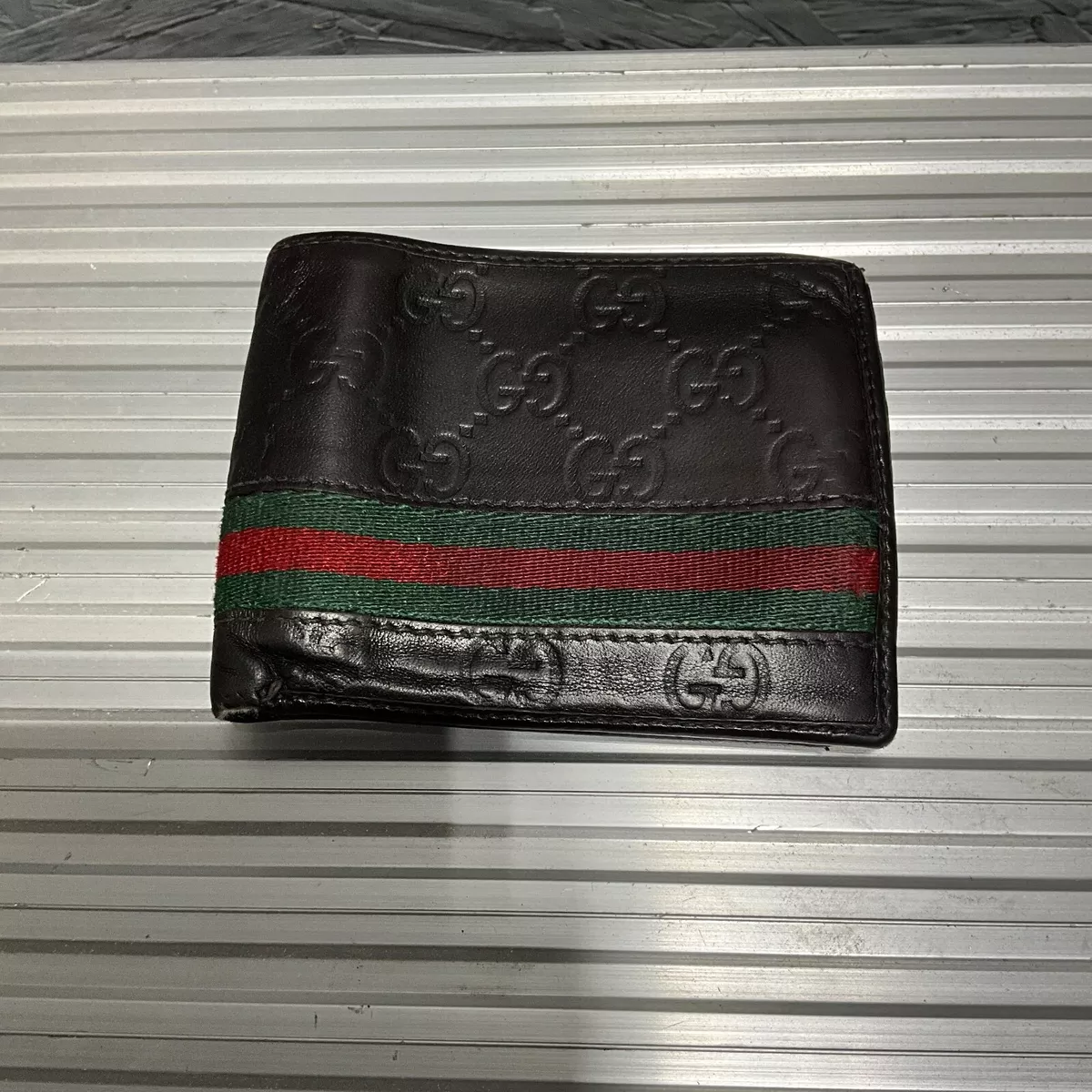 Gucci Wallet - Black Leather GG Green/Red Stripe Mens Guccisima