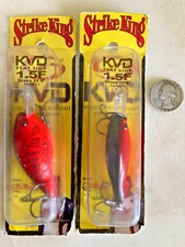 LOT 2 NEW FISHING LURES STRIKE KING KVD FLAT SIDE 1.5F CRANKBAITS CHILI CRAW HCK