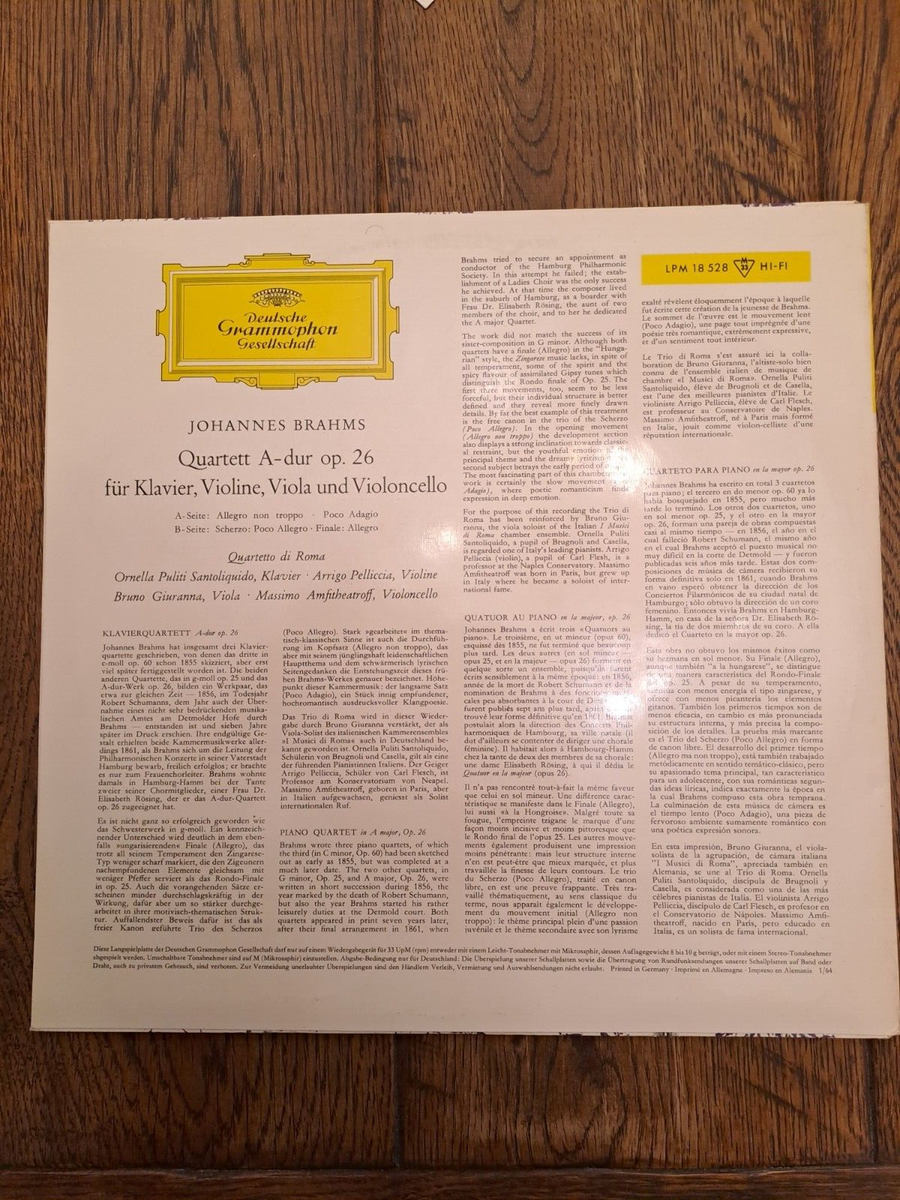Brahms　Klavierquartett A-dur Opus26 Quartetto Di Roma- Brahms Klavier-Quartett A-Dur OP.26. DGG