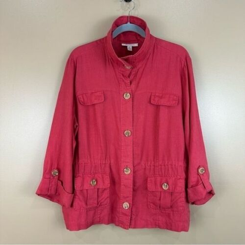JM Collection Red Linen Lightweight Jacket 18 - Picture 2 of 8