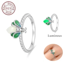 KUNSIR Original Luminous Firefly Finger Ring CZ Women Jewelry 925 Silver Size 9