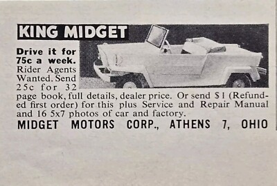 King Midget Micro Car Athens Ohio Vintage Print Ad 1963