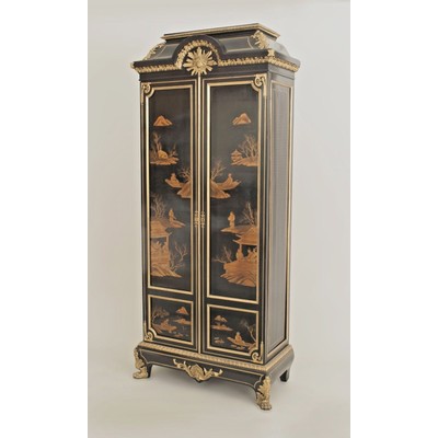 French Victorian (19/20th Cent) 2 Door Black Lacquered Chinoiserie 