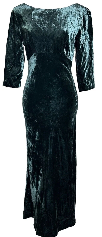 复古天鹅绒连衣裙 XS 深绿色船领 Whimsigoth Nicole Miller Maxi — 第 4/4 张图片