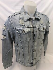 light blue ripped denim jacket mens