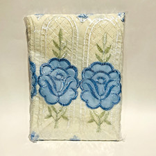 BLUE Floral Embroidered Double Curtains  Tie Backs Flowers Polyester 60" x 84"