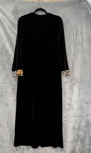 VTG Diamond Tea Velvet Maxi Dressing Gown Lrg Robe House Coat Animal Print Trim - Picture 8 of 12