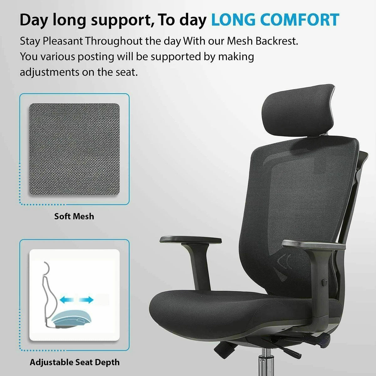 New Ergonomic Mesh Office Chair Computer Pc Desk Seat Adjustable