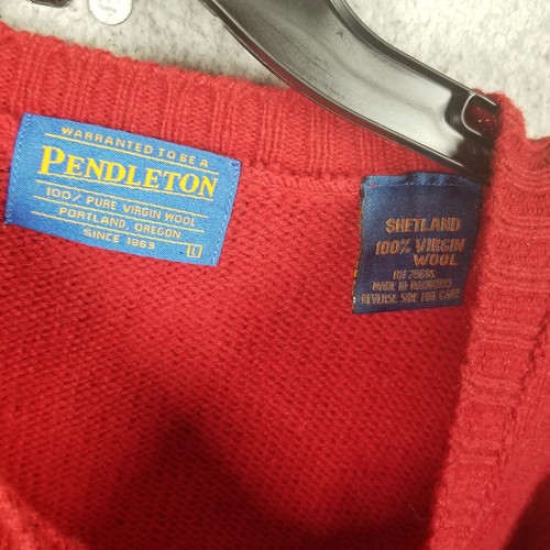 Pendleton Sweater Mens L Red Virgin Shetland Wool Crew Neck Pullover Fisherman - Picture 3 of 8