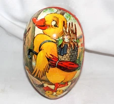 7.5" Vintage West German Paper Mache Easter Egg Duck Bunny Basket Germany Scene