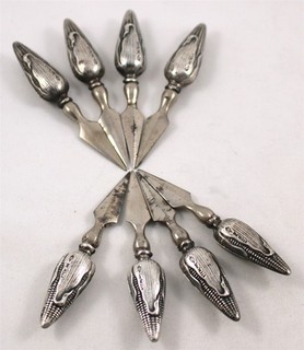 Set of 8 Webster Corn Holders Sterling Silver Handles w/Metal Blades