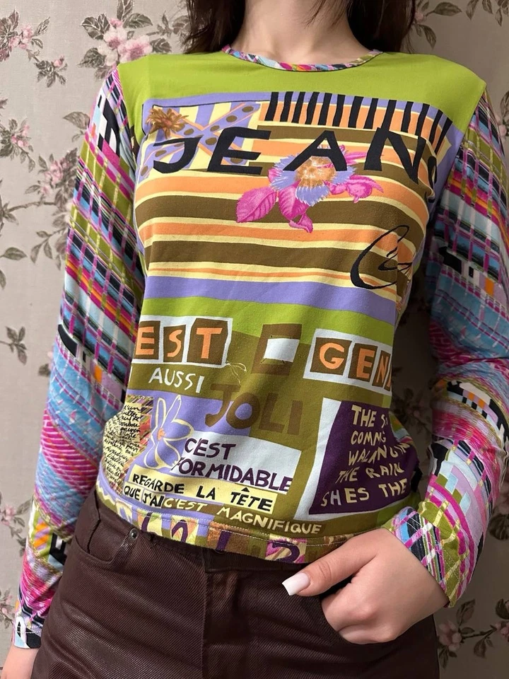 CHRISTIAN LACROIX Jeans C'EST FORMIDABLE Y2K 90s Stretch Jersey Longsleeve Top M Foto 2 de 4