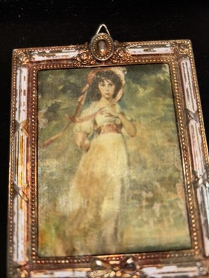Vintage Metal Ormolu Fabric Pinky  PICTURE Miniature 3.5 x4 