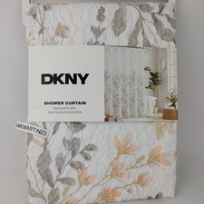 DKNY Annie Floral Shower Curtain Fabric White Peach Beige Gray Flowers