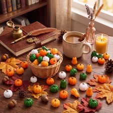 120 Pcs Mini Resin Pumpkins Bulk Tiny Artificial Pumpkin Figurines