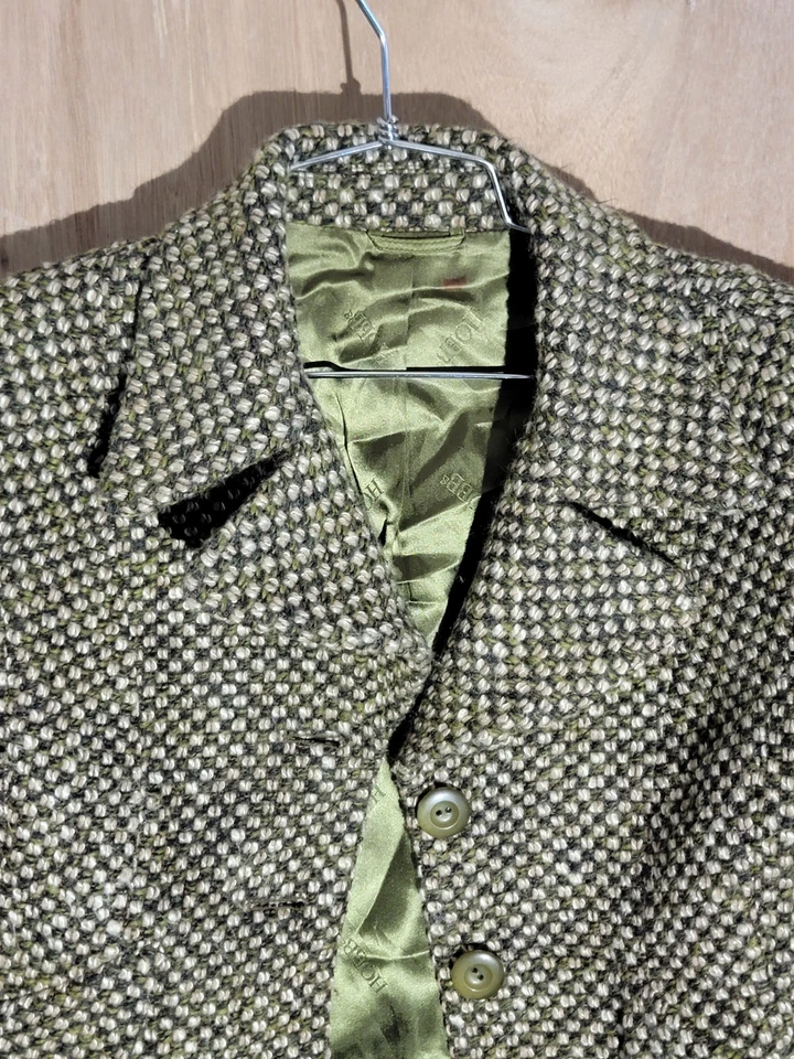 Hobbs женщин шерстяная смесь блейзер куртка серо-коричневый чек твид сделано в Англии размер S - Изображение 4 из 4