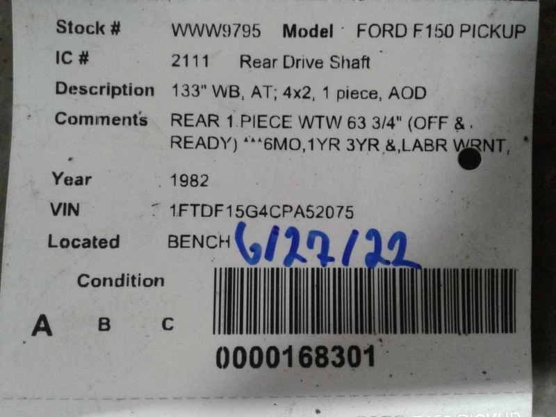 Rear Drive Shaft 133" Wb Aod Transmission Fits 81-82 FORD F100 PICKUP 1578802 - Image 4 of 4