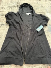 Active Life Vest Women's Size L Sleeveless Zip Up Hooded Black Side Pocket