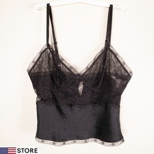 Vintage VICTORIA'S SECRET Black Y2K SMALL Camisole 100 Silk  Lace Cropped
