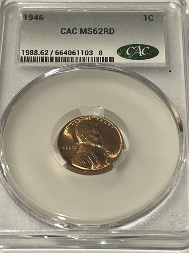 1946 Penny CAC MS62 Red