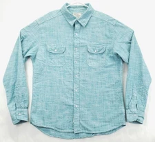 PD&C Shirt Mens Large Aqua Blue 100% Cotton Chambray Pockets Classic Button-Up