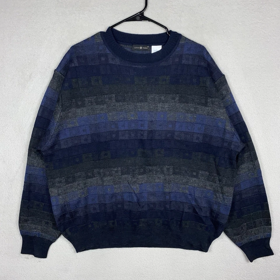 Vintage Cotton Trader Geometric Grandpa Sweater Men’s XL Knit Wool Blend USA 90s - Image 2 of 4
