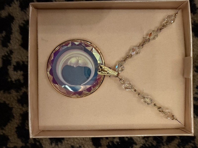 Round Moon Crystal Pendant Necklace Beaded Chain Clear Blue Purple Charm