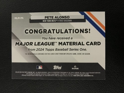 2024 Topps #MLM-PA Pete Alonso New York Mets Major League Material - Bild 2 von 2