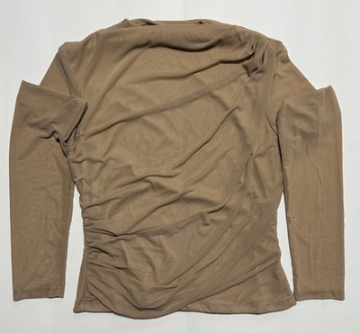 Shein Damen Top camelfarben Größe L - elegantes Kräuselstrick Mesh