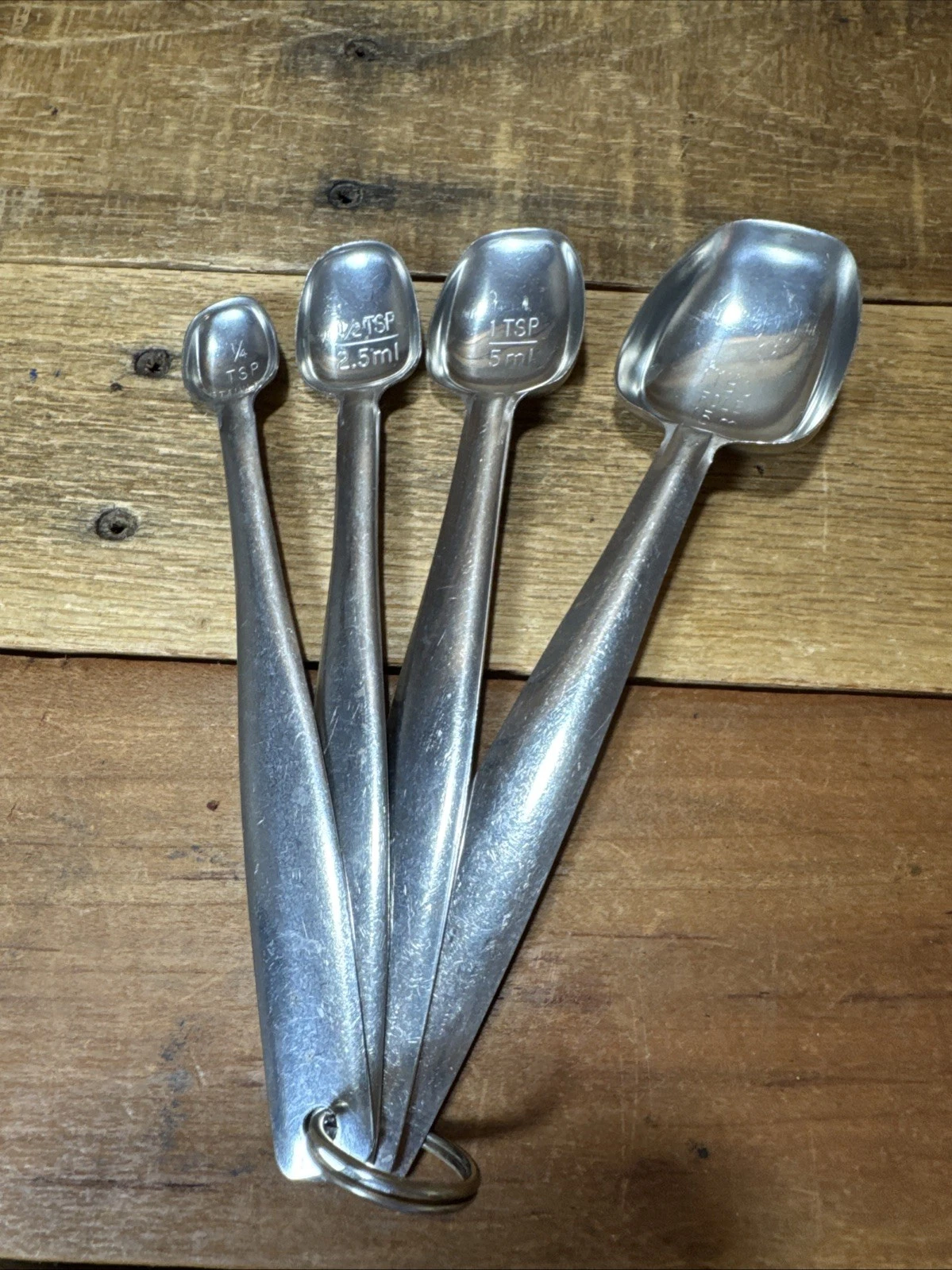 Vintage Set 4 Piece Foley Long Handle Stainless Steel Nesting Measuring Spoons