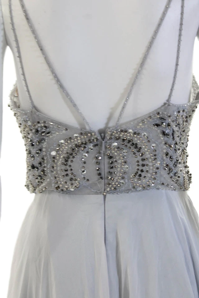 Aqua Womens Textured Spaghetti Strap Rhinestone Lined Dress Gray Size 04 - Image 4 of 4