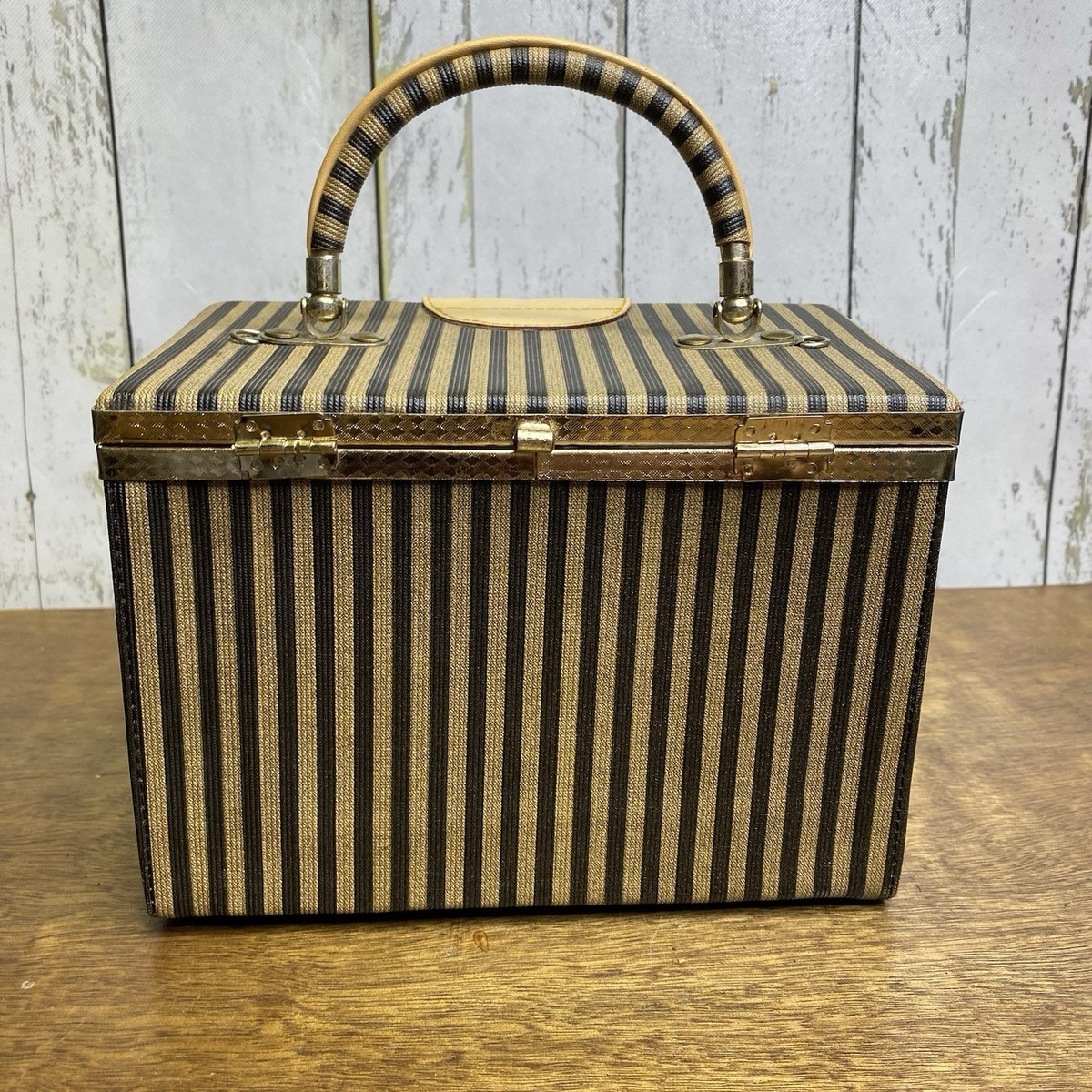 Vintage Fendi Zucca Pequin Striped Train Case Top Handle Purse