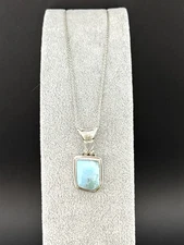 Sterling Larimar Pendant Necklace 17” Italian Wheat Chain 20g Signed RCI 925 