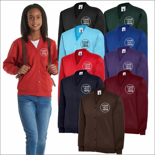 Personalised Kids Button UP Cardigan Custom School Wear Embroidered Sweat Jumper - Picture 4 of 17