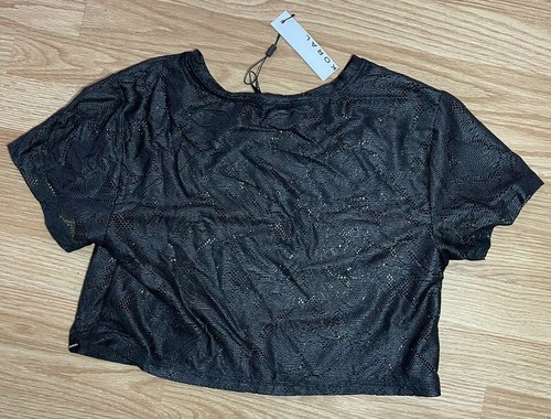 NWT Koral Activewear Terrain Plutone Black Crop Top Size XS Made In USA New - Picture 6 of 12