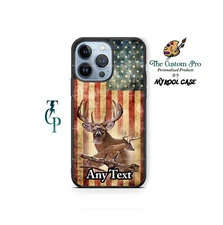 Customized Deer Buck American Flag Distressed Personalized Phone Case for iPhone