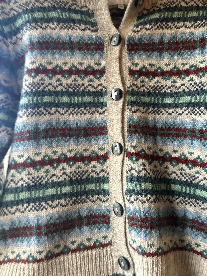 NEW BRORA FAIR ISLE STYLE WOOL CARDIGAN UK12 BLUE GREEN RED BEIGE eBay