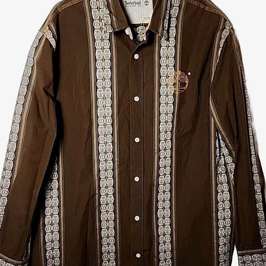 TIMBERLAND Hombres XXL Marrón Manga Larga Camisa Abotonada Hong Kong Western Foto 2 de 4