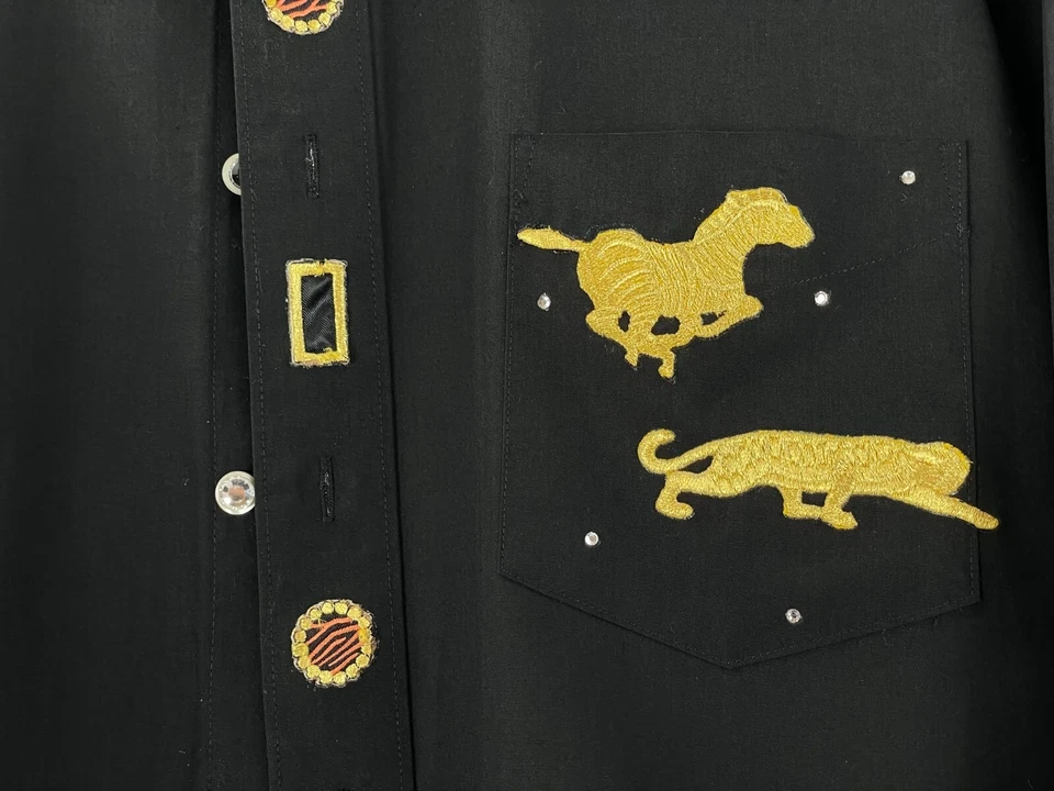 Рубашка мужская David Taylor размер 16 32/33 стразы золото вышитая лев зебра больше - Изображение 2 из 4