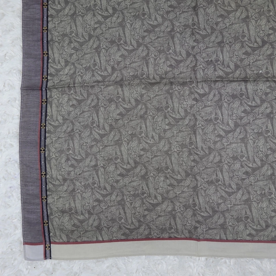 N877 CELINE Jacquard Flower Gray Cotton Scarf Scarves Pocket Square 19" X 19" - Image 4 of 4