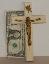 Religious wood cross wall hanging crucifix white gold color Jesus Christ ~B