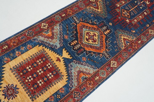 3 x 17 ft Navy Blue Malayer Oriental Afghan Hand knotted Traditional Runner Rug - Picture 4 of 18