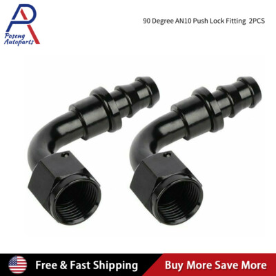 2PCS 10AN Push Lock Hose End Fitting/Adaptor 90 Degree For Oil Fuel Water Air