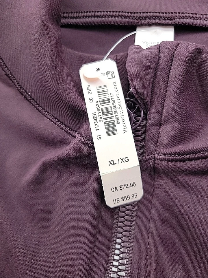 NUEVO Victoria's Secret Mujer XL Ciruela Cremallera Completa Ligera Chaqueta Activa Elástica Foto 4 de 4