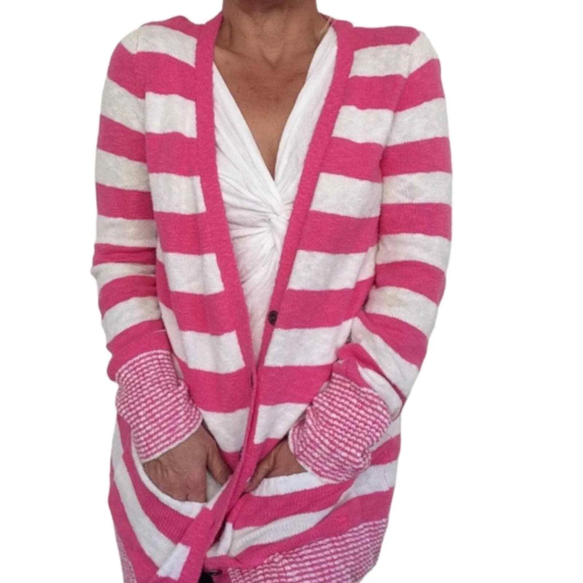 PINK Victoria s Secret Rare Pink Striped Varsity Cardigan Sweater