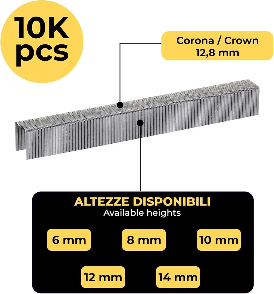 Punti Metallici Bostich graffe per Pistola ad Aria mm 6 8 10 12 14 corona 12,8mm - Immagine 2 di 4