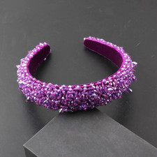 LUXURY HANDMADE PURPLE BEADED HEADBAND HAIR ACCESSORY, BRIDAL OR RACES