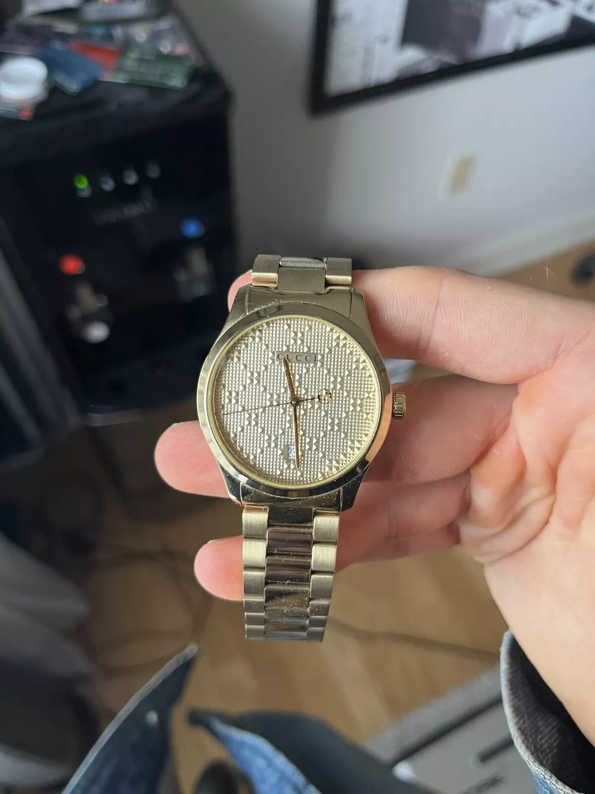 ? Montre bracelet GUCCI unisexe or G intemporelle quartz suisse 38 mm YA126461