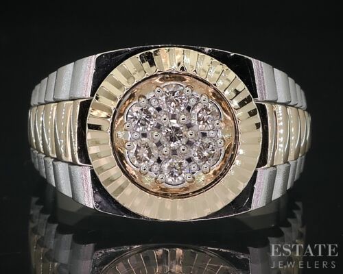 Vintage 14k Two Tone Gold Natural .17ctw Diamond Mens Watch Ring 10.3g i18636
