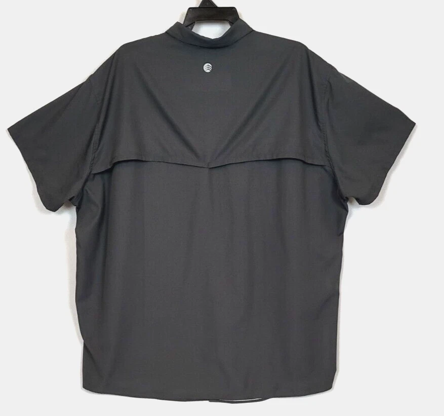 Solaris Outdoors Men 3XB Dark Olive Gray Short Sleeve Polyester Button Up Shirt - Imagem 2 de 4